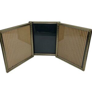Photo Frame 8x10 MCM Tri-fold Gold Colored Hinged Triple Panels Leaf Details VTG